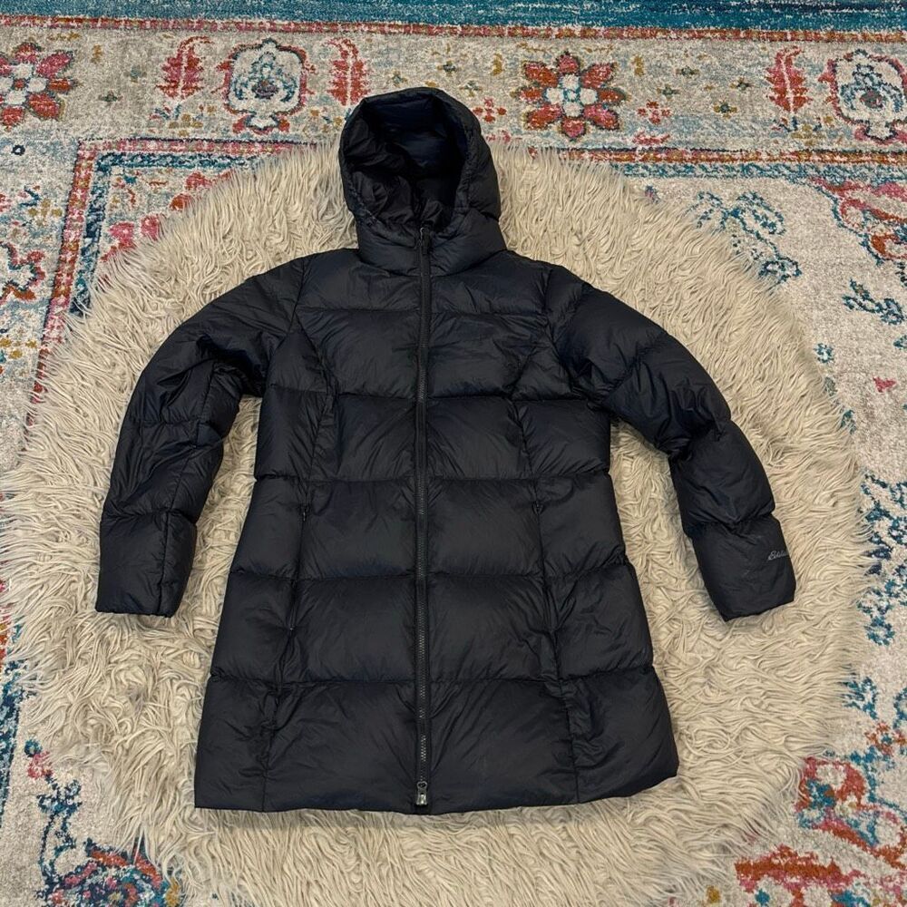 Eddie Bauer down puffer hooded long jacket size large